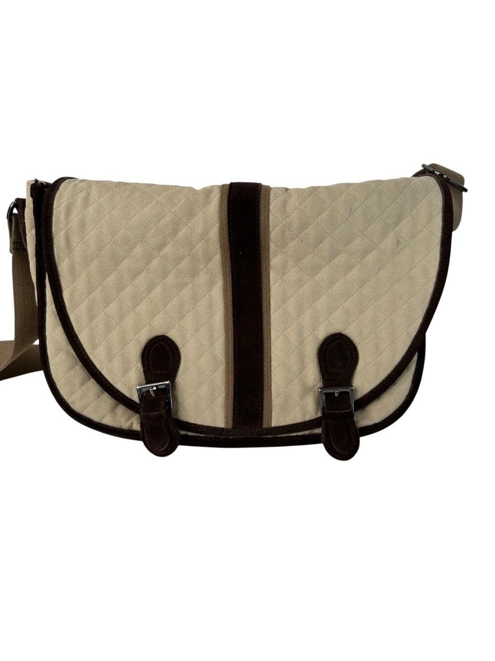 Vera Bradley Boho Cream Brown Quilted Crossbody Bag Adjustable Strap Zip Purse